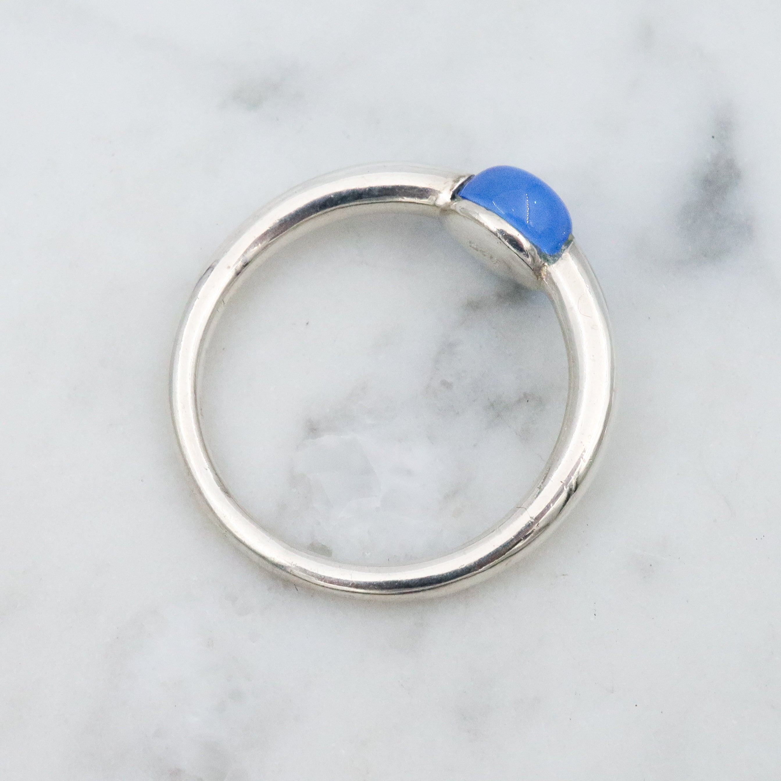 vintage Pomellato sterling blue glass ring, size 8.5